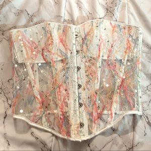 Corset lingerie top with see through mesh and sequins size M